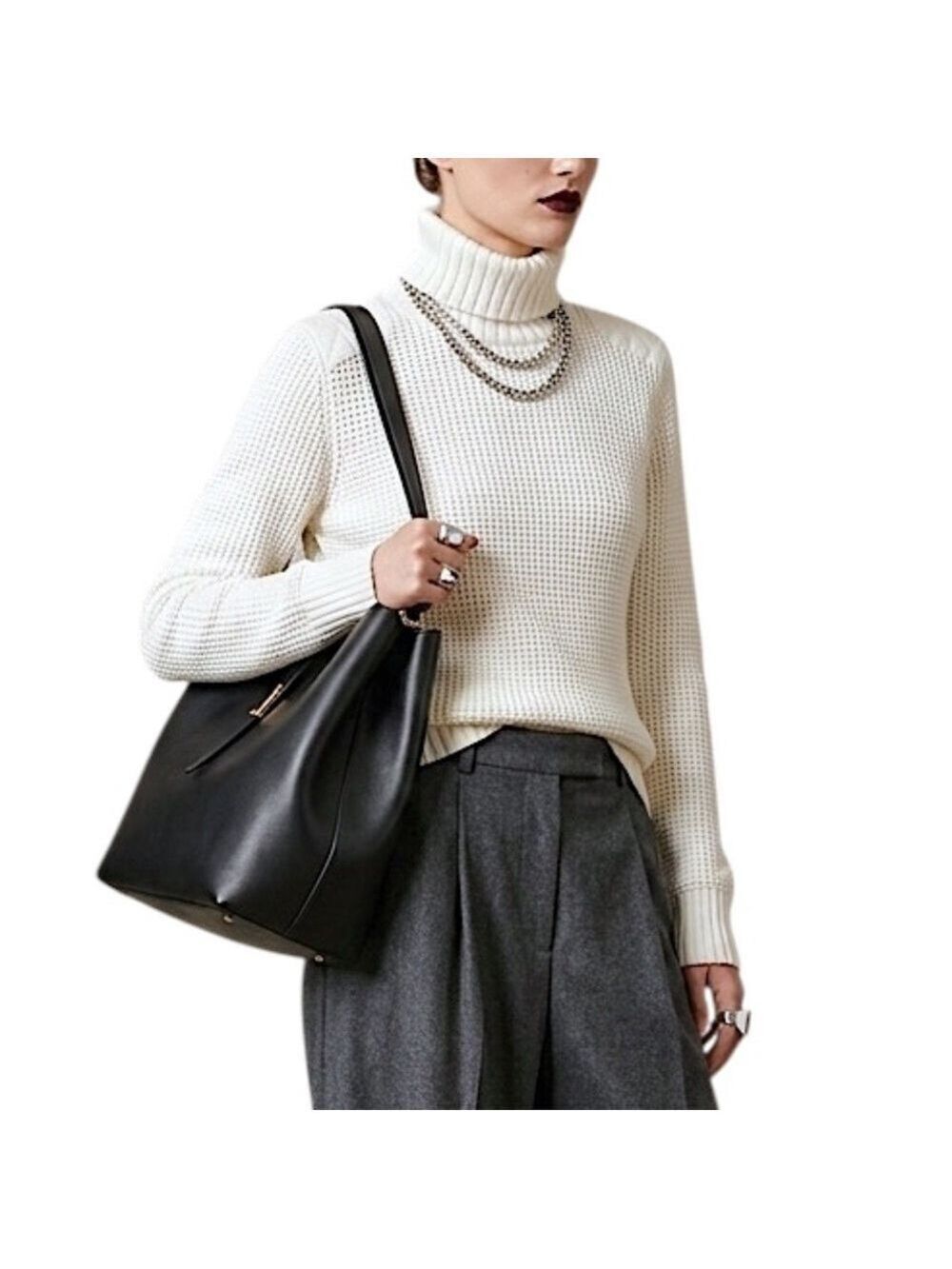Peak Performance Sweden pure cotton ecru snap sleeve minimal turtleneck sweater